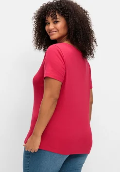 T-Shirt mit V-Ausschnitt, in Rippqualität<sheego Fashion