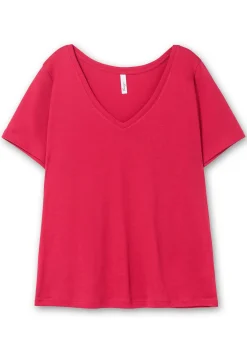 T-Shirt mit V-Ausschnitt, in Rippqualität<sheego Fashion