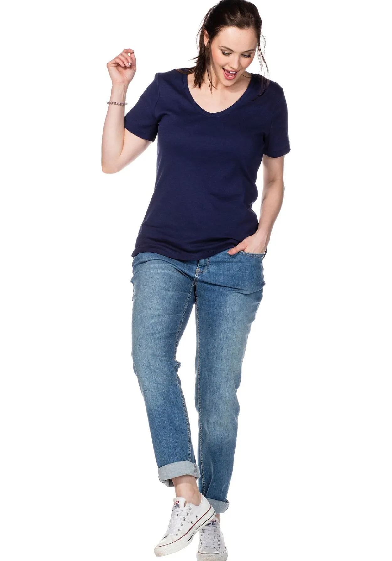 T-Shirt mit V-Ausschnitt, in Rippqualität<sheego Clearance