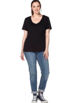 T-Shirt mit V-Ausschnitt, in Rippqualität<sheego Hot