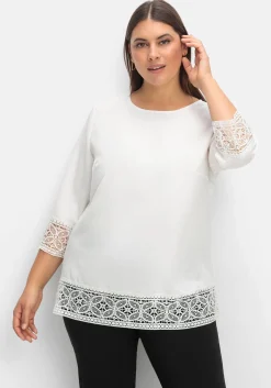 Tunika aus Crêpe, mit 3/4-Arm und Spitzenbordüre<sheego Sale