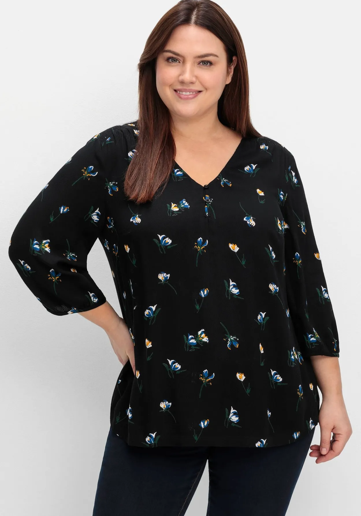 Tunika in A-Linie mit Blumenprint und Smokdetails<sheego Hot