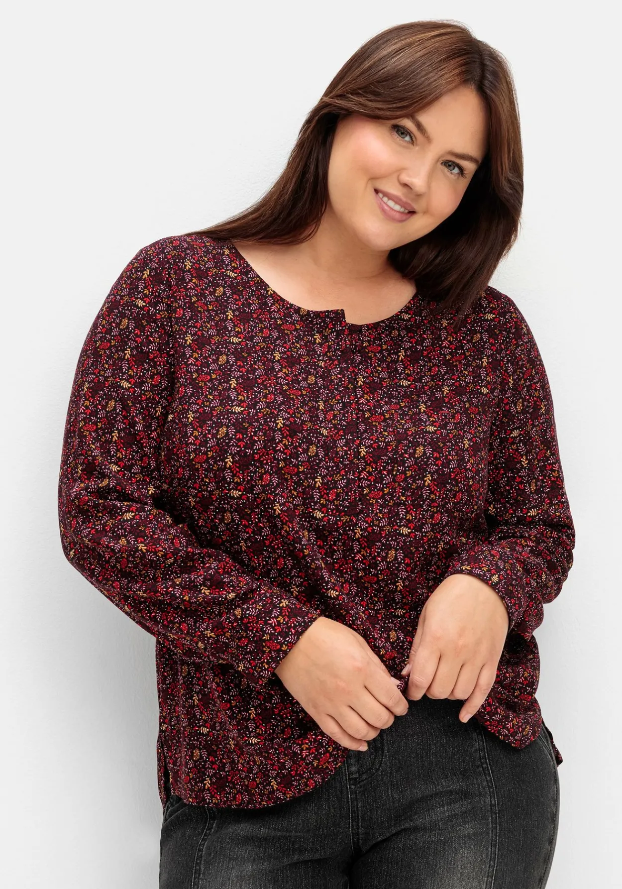 Tunika mit Alloverprint und Knopfleiste<sheego Online