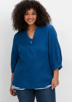 Tunika mit 3/4-Arm und V-Schlitz, aus Musselin<sheego New