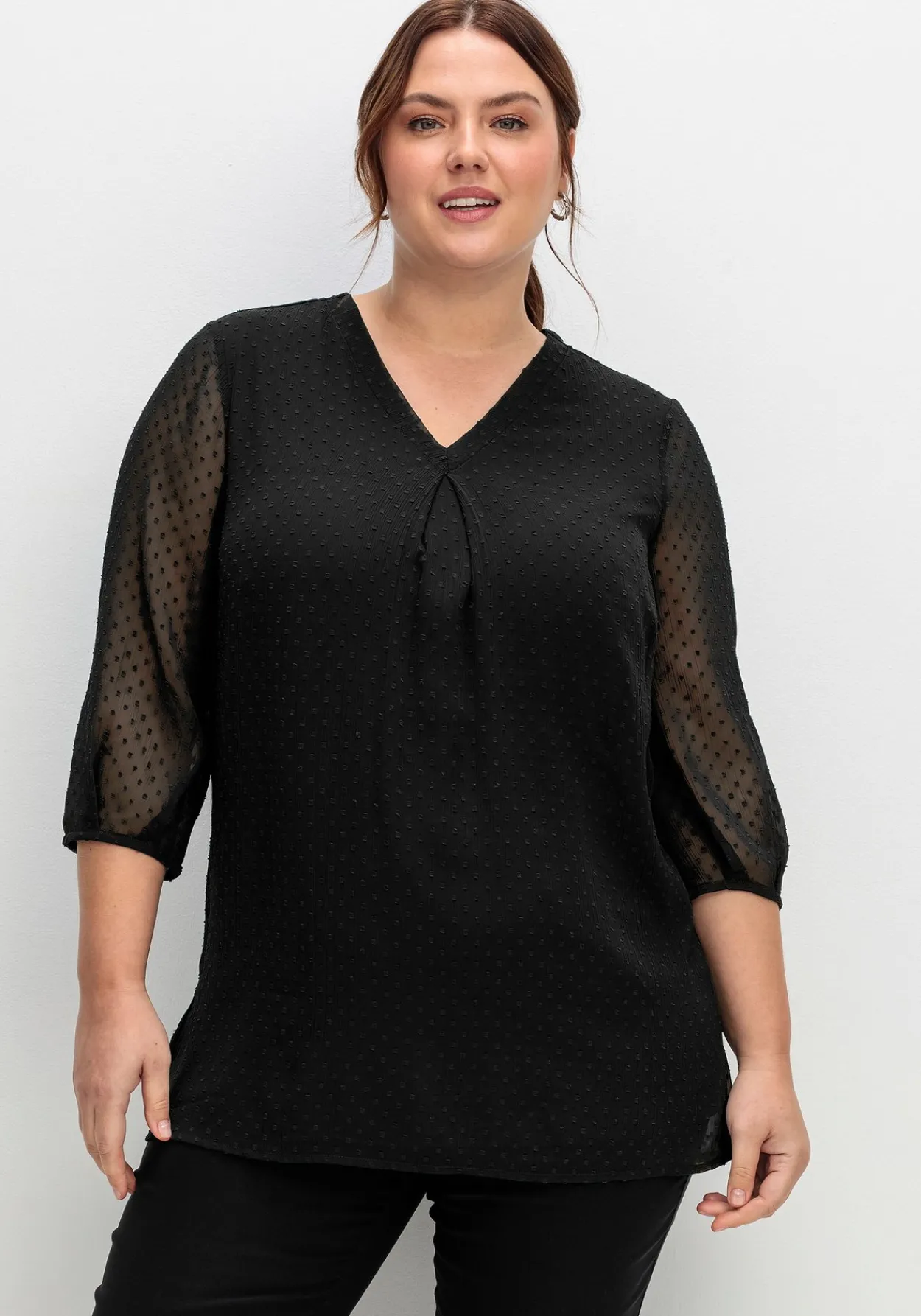 Tunika mit Chiffon-Ärmeln und Kellerfalte<sheego Sale