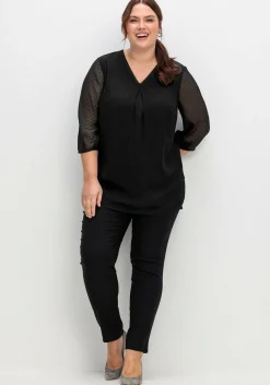 Tunika mit Chiffon-Ärmeln und Kellerfalte<sheego Sale