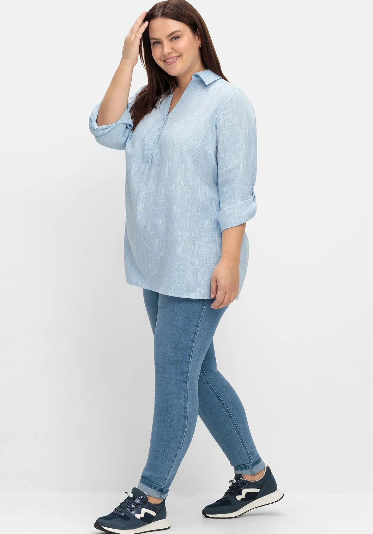 Tunika mit Krempelärmeln, in Leinenoptik<sheego Fashion