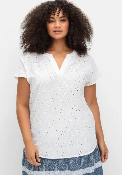Tunika mit kurzen Ärmeln und Lochstickerei<sheego Fashion