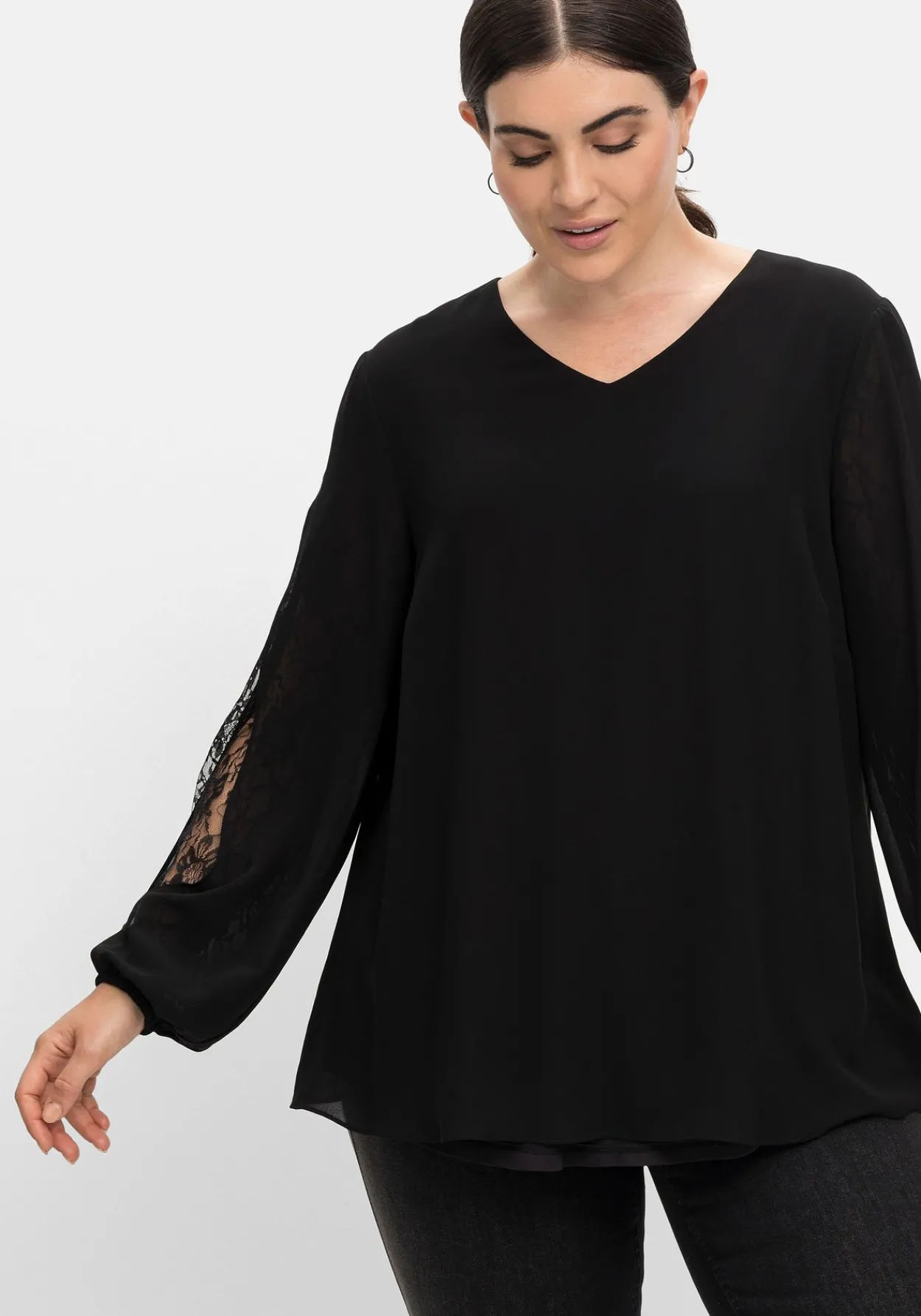 Tunika mit transparenter Spitze am Ärmel<sheego Outlet