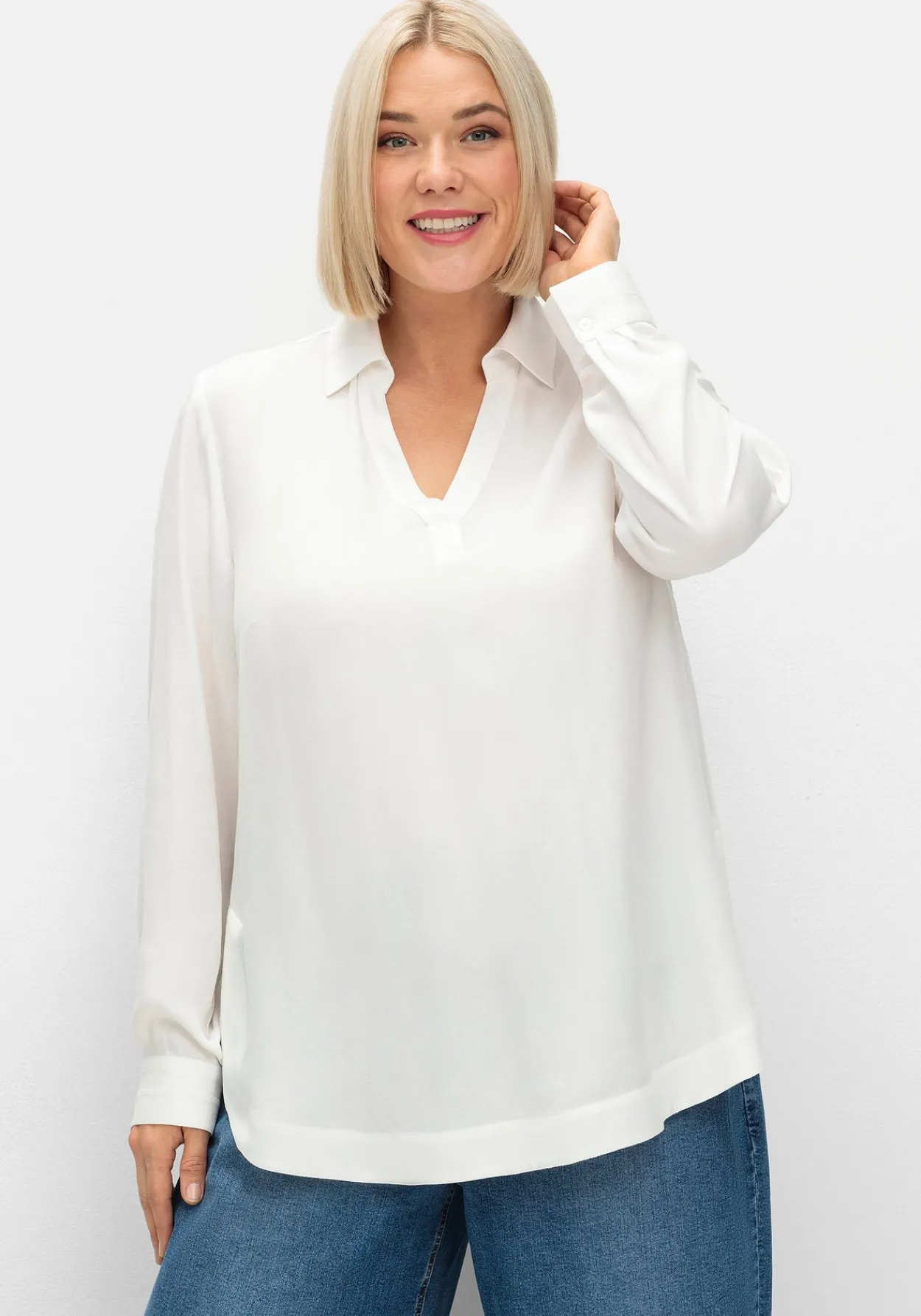Twill-Tunika mit Hemdkragen und Kellerfalte hinten<sheego Sale