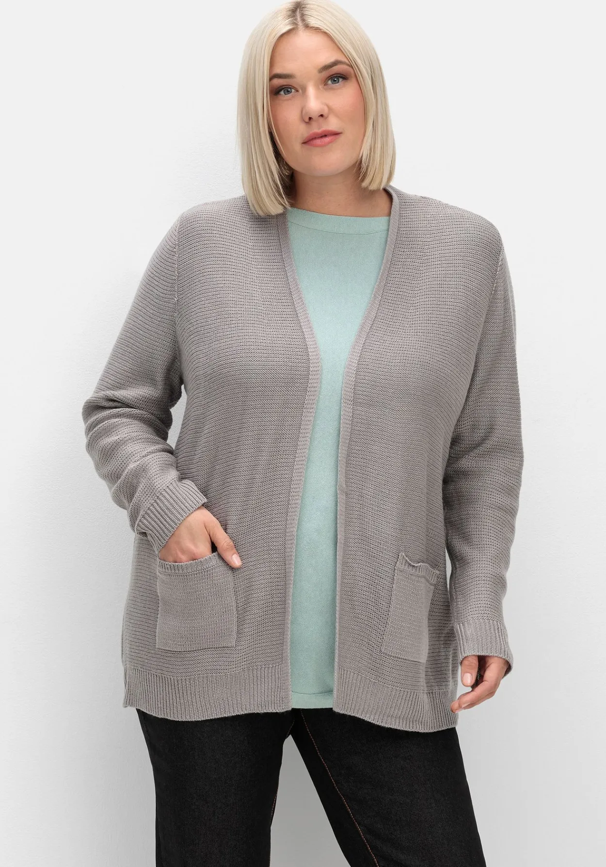 Verschlusslose Strickjacke im Linksstrickmuster<sheego Sale