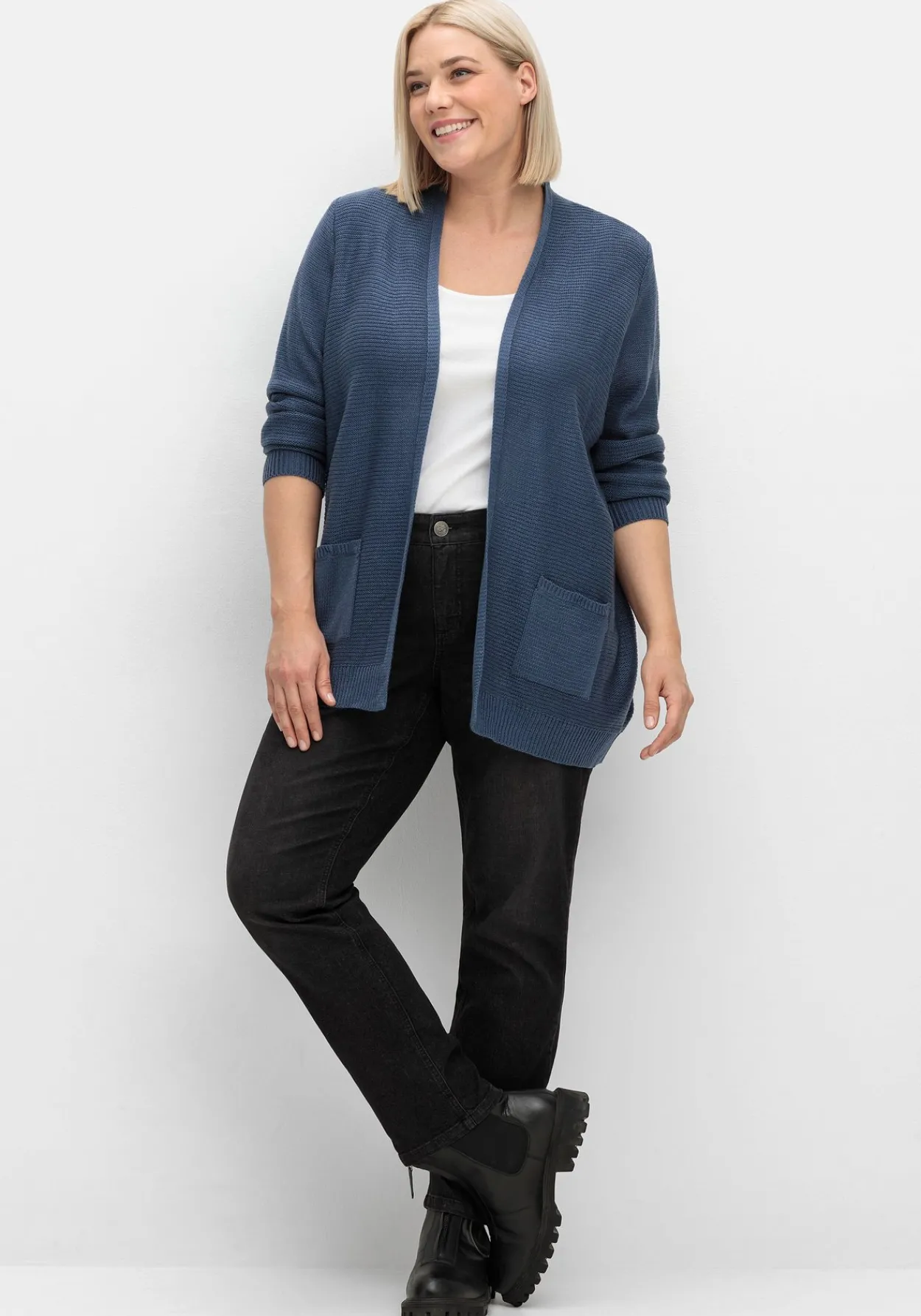 Verschlusslose Strickjacke im Linksstrickmuster<sheego Sale