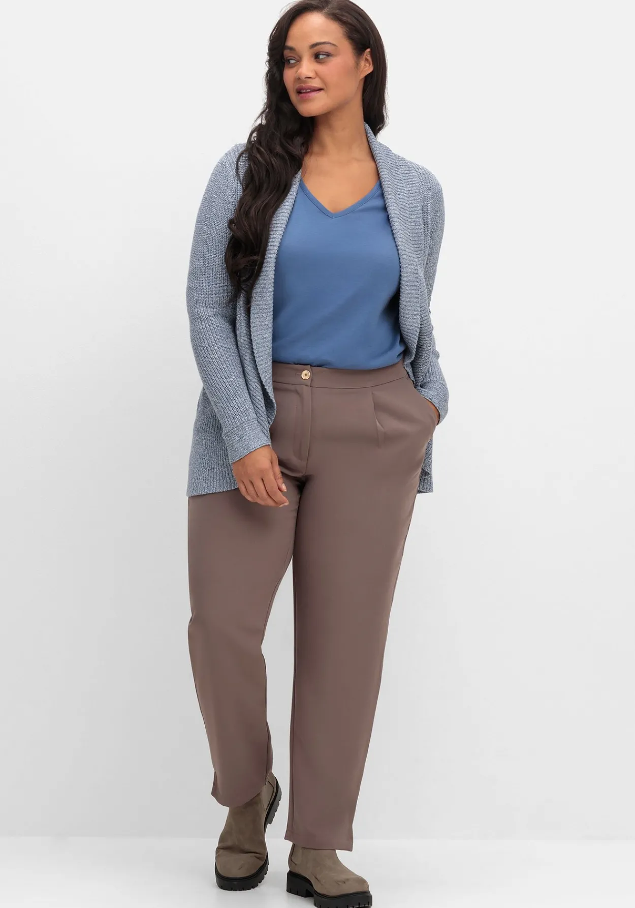 Verschlusslose Strickjacke mit Schalkragen<sheego Outlet