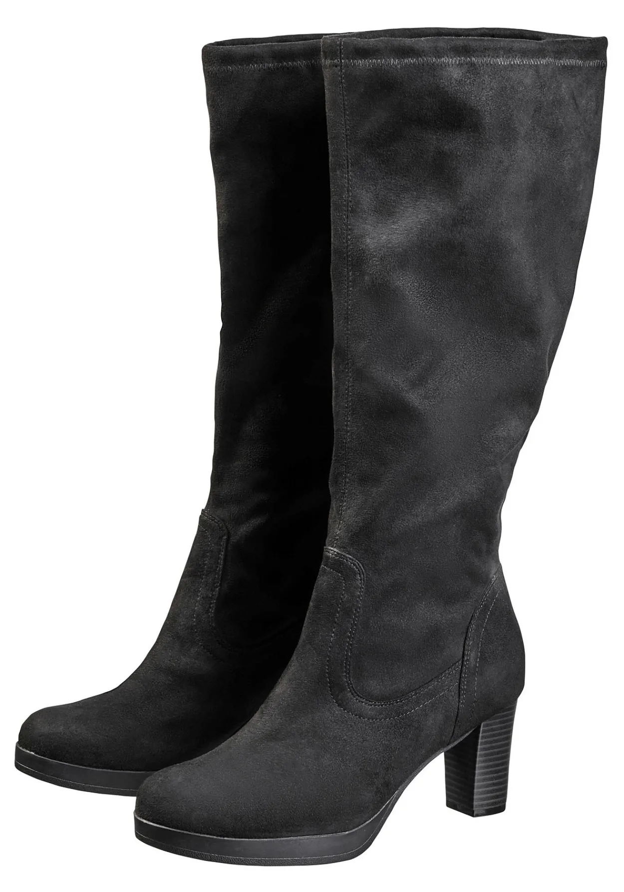Verschlussloser Weitschaftstiefel in Wildlederoptik<sheego Fashion