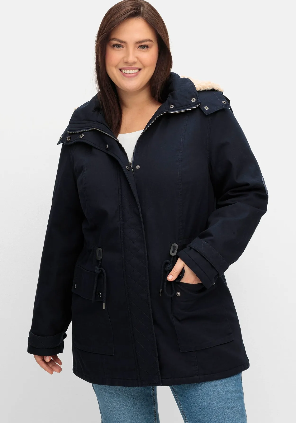 Warm wattierter Parka mit Taillen-Tunnelzug<sheego Clearance