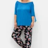 Weite Hose mit Blumendruck und Smok-Abschlüssen<sheego Outlet
