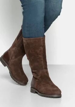 Weitschaftstiefel aus Leder mit Fellimitat<sheego Discount