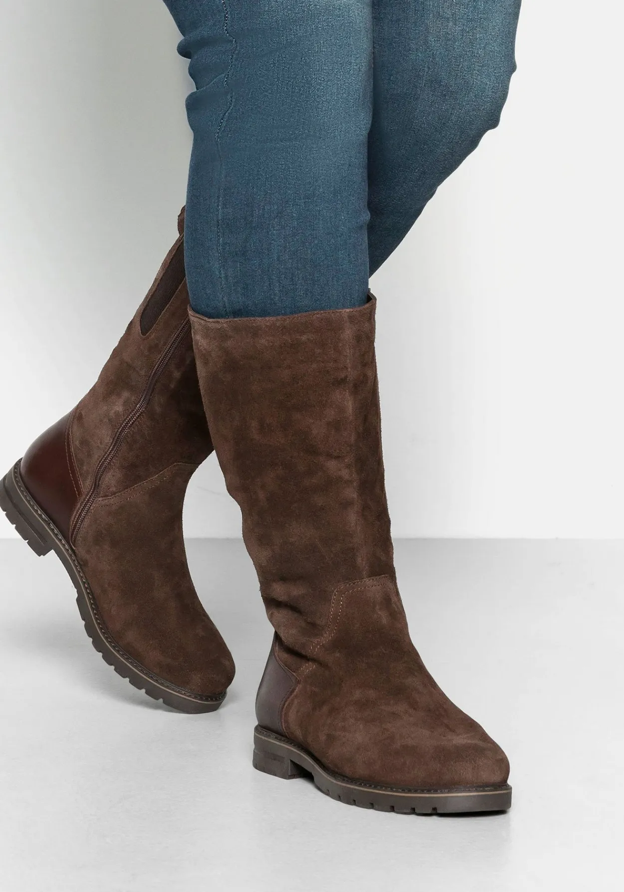 Weitschaftstiefel aus Leder mit Fellimitat<sheego Discount