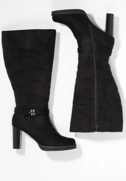 Weitschaftstiefel in Velourslederoptik, mit Schnallenband<sheego Fashion