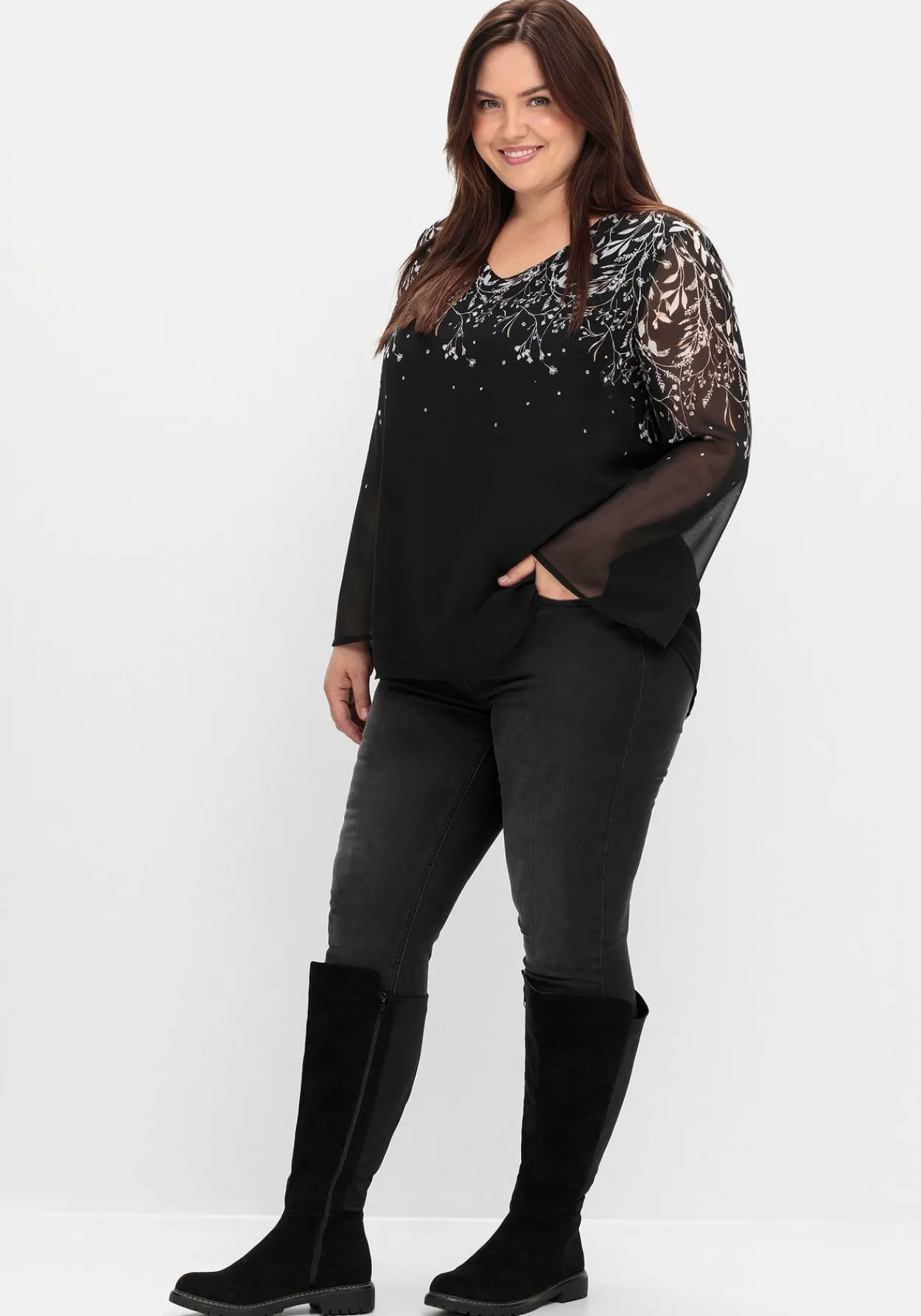Weitschaftstiefel mit Stretcheinsatz, in Wildleder-Optik<sheego Discount