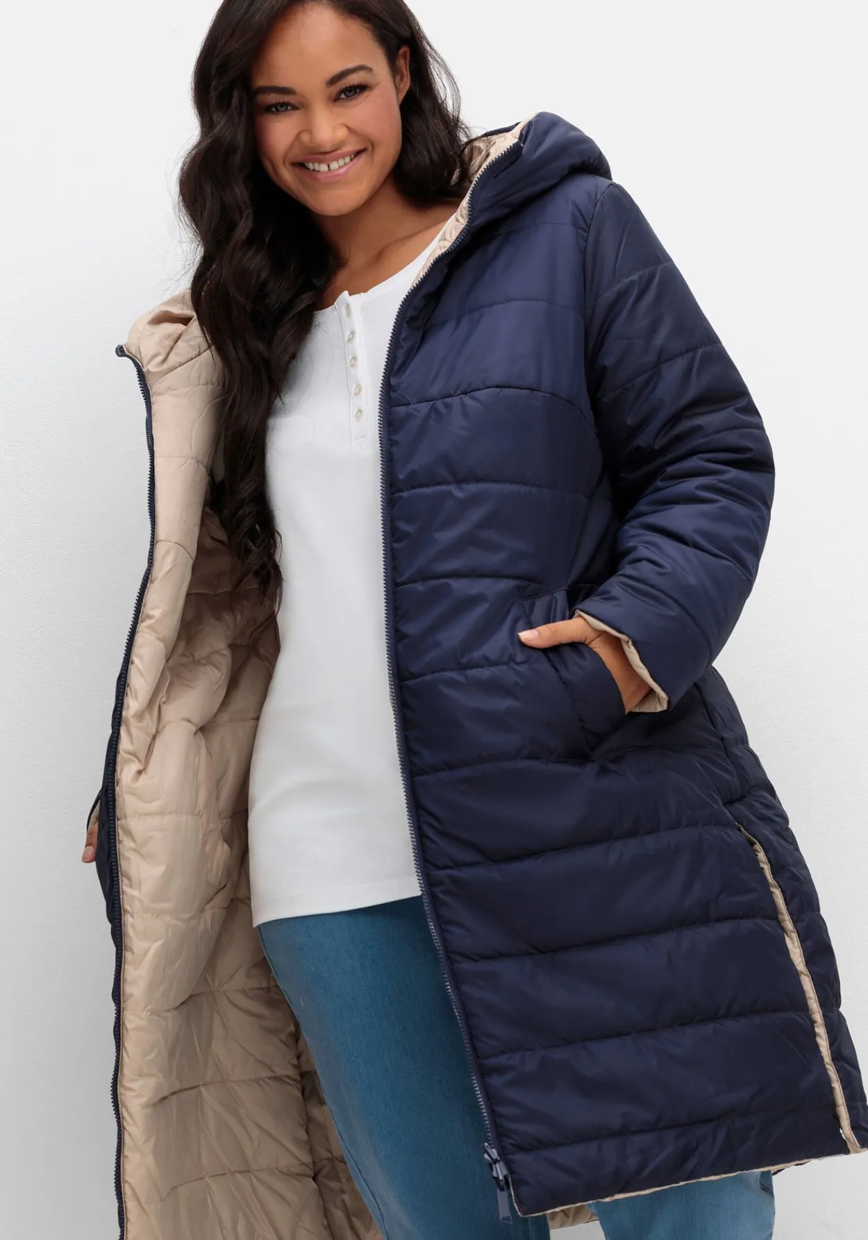 Wende-Steppmantel mit Kapuze<sheego Outlet